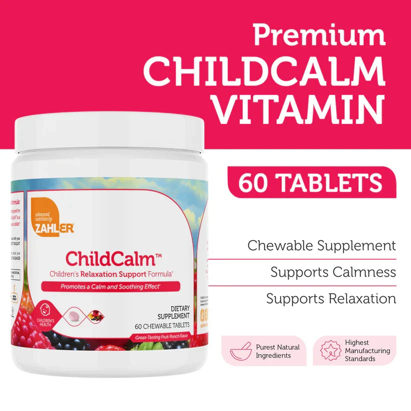 Zahler ChildCalm™ – Fórmula de apoyo a la relajación infantil | Promueve un efecto calmante y relajante | 60 tabletas masticables