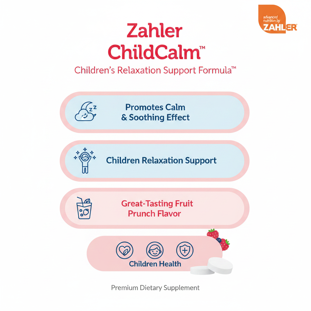 Zahler ChildCalm™ – Fórmula de apoyo a la relajación infantil | Promueve un efecto calmante y relajante | 60 tabletas masticables